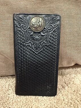Silver Creek Classics Black Tooled Leather Wallet with Silver Concho